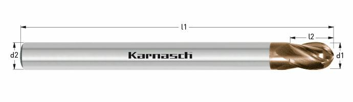 Karnasch VHM 3D-Radiusfrees "FOURWIN" voor RVS Ø10,0 / r= 5,0 / L1= 68 RVS-HP Art: 3074871000068