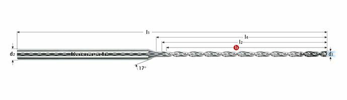Karnasch VHM-mini-boor met binnenkoeling Ø2,05 / boordiepte= 13,0 Cyl. opname, DVC-X2-coating²-coating Art: 2203220205130