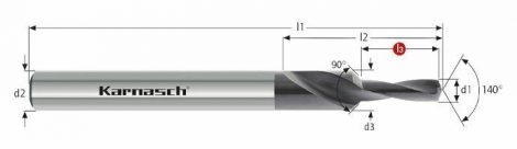 Karnasch VHM-Meerfase-trappenboor 140°/90° zonder binnenkoeling, cilindrische opname, DVC-X2-coating