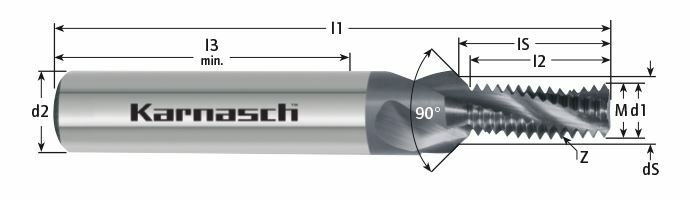 Karnasch VHM-draadfrees zonder binnenkoeling ISO-DIN 13 M 5 x 0,8 2,0xD, DCC 0318 Diamant-coating, 90° met verzinking Art: 2320060508020