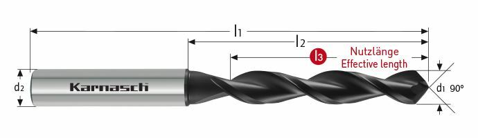Karnasch CFK/GFK VHM-Boor unidirektional Ø5,9/boordiepte= 35, cyl. opname, zonder binnenkoeling, DCC 0318 Diamant-coating Art: 2901210590035