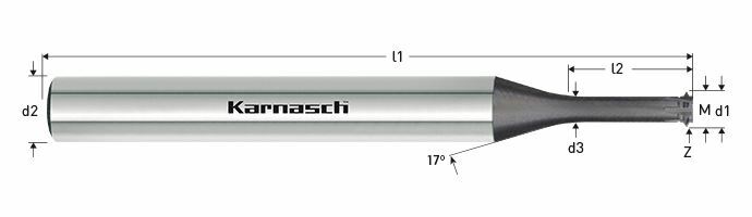 Karnasch VHM-draadfrees LogTop staal HSC M 1,7 / M 1,8 / Stg.0.35 / 2,1xD Nano Spin voor binnendraad Art: 231764017