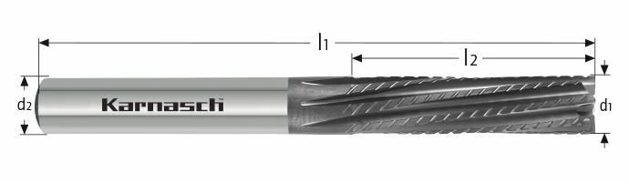 Karnasch VHM ruw- en nafrees voor CFK-GFK Ø6,0 /L2=30 / Z= 8 DCC031 diamantcoating met 4 snijkanten Art: 291763060030