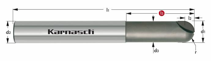 Karnasch CVD-3D-Radiusfrees met kogelkop Ø6,0 r= 3,0 l3=20 Z=2 d2=6 Composites/Titan/Graphit Art: 29652206002006 BESTSELLER