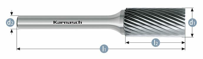Karnasch HM freesstift ongecoat Type ZYA/ HP-2 d1=3 / l2=14 / d2=3 / l1=38mm Art: 113000030
