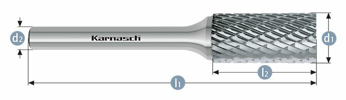 Karnasch HM freesstift ongecoat Type ZYA/ HP-3 d1=12,0 / l2=25 / d2=6 / l1=175mm Art: 113001110 BESTSELLER
