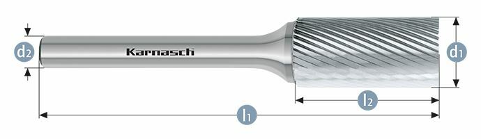 Karnasch HM freesstift ongecoat Type ZYA/ HP-5 d1=10 / l2=20 / d2=6 / l1=65mm Art: 113003090