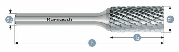 Karnasch HM freesstift ongecoat Type ZYA/ HP-6 d1=16 / l2=25 / d2=6 / l1=70mm Art: 113004120