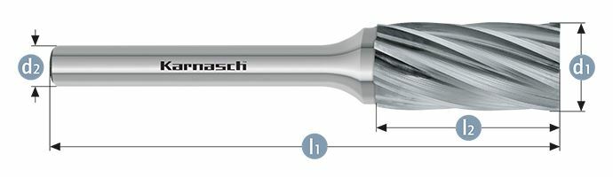 Karnasch HM freesstift ongecoat Type ZYA/ HP-7 d1=12 / l2=25/ d2=6 / l1=70mm Art: 113005105
