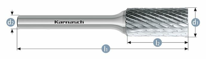 Karnasch HM freesstift ongecoat Type ZYA/ HP-1 d1=6 / l2=13 / d2=3 / l1=45mm Art: 113007060