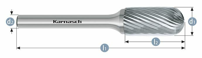 Karnasch HM freesstift ongecoat Type WRC/ HP-2 d1=10 / l2=20 / d2=6 / l1=65mm Art: 113020085