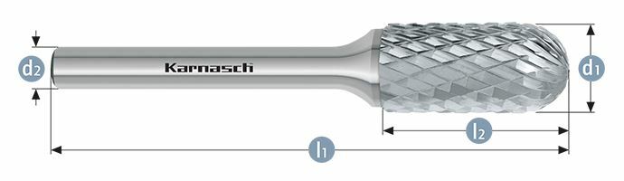 Karnasch HM freesstift ongecoat Type WRC/ HP-6 d1=12 / l2=25 / d2=6 / l1=70mm Art: 113024105