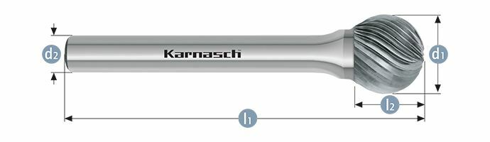 Karnasch HM freesstift ongecoat Type KUD/ HP-2 d1=6 / l2=4,7 / d2=6 / l1=50mm Art: 113030055