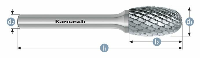 Karnasch HM freesstift ongecoat Type TRE/ HP-6 d1=16 / l2=25 / d2=6 / l1=70mm Art: 113044045