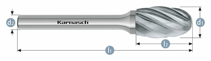Karnasch HM freesstift ongecoat Type TRE/ HP-7 d1=6 / l2=10/ d2=6 / l1=50mm Art: 113045020