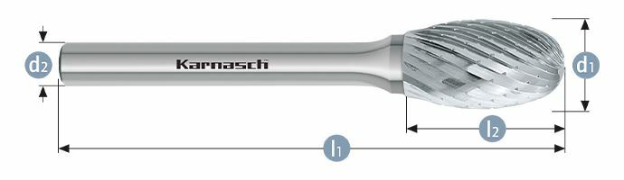 Karnasch HM freesstift ongecoat Type TRE/ HP-1 d1=6 / l2=10 / d2=6 / l1=50mm Art: 113047020
