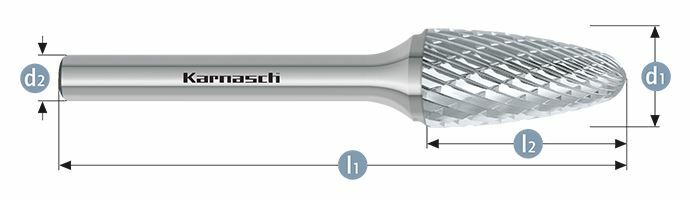 Karnasch HM freesstift ongecoat Type RBF/ HP-3 d1= 8,0 / l2= 20 / d2= 6 / l1= 65mm Art: 113051035 BESTSELLER