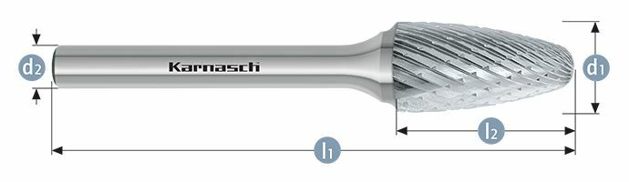 Karnasch HM freesstift ongecoat Type RBF/ HP-1 d1=6 / l2=18 / d2=6 / l1=50mm Art: 113057030