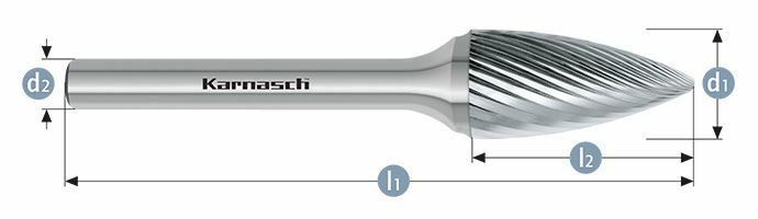 Karnasch HM freesstift ongecoat Type SPG/ HP-2 d1=3 / l2=14 / d2=3 / l1=38mm Art: 113060015