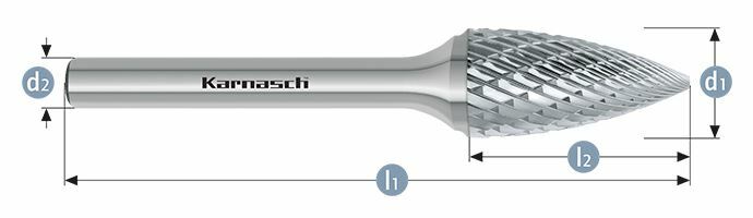 Karnasch HM freesstift ongecoat Type SPG/ HP-3 d1= 16,0 / l2= 25 / d2= 6 / l1= 70mm Art: 113061085 BESTSELLER
