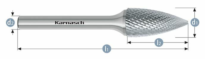 Karnasch HM freesstift ongecoat Type SPG/ HP-4 d1=6 / l2=18 / d2=6 / l1=50mm Art: 113062035