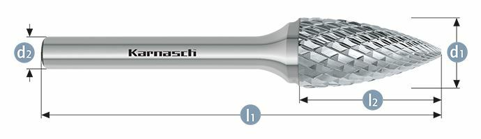 Karnasch HM freesstift ongecoat Type SPG/ HP-6 d1= 6,0 / l2= 18 / d2= 6 / l1= 50mm Art: 113064035
