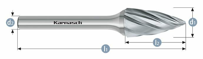 Karnasch HM freesstift ongecoat Type SPG/ HP-7 d1=16 / l2=25/ d2=6 / l1=70mm Art: 113065085