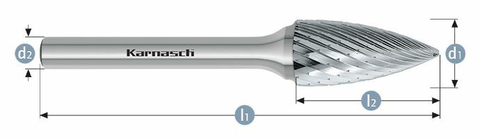 Karnasch HM freesstift ongecoat Type SPG/ HP-1 d1=6 / l2=12 / d2=3 / l1=44mm Art: 113067030
