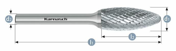 Karnasch HM freesstift ongecoat Type vlam/ HP-3 d1= 20,0 / l2= 41 / d2= 6 / l1= 86mm Art: 113071045 BESTSELLER