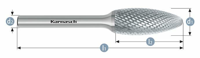 Karnasch HM freesstift ongecoat Type vlam/ HP-4 d1=10 / l2=20 / d2=6 / l1=65mm Art: 113072020
