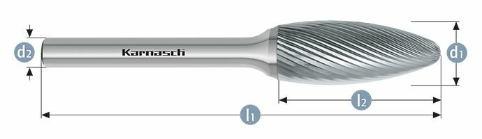 Karnasch HM freesstift ongecoat Type vlam/ HP-5 d1=12 / l2=32 / d2=8 / l1=77mm Art: 113073030