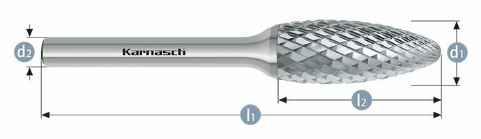 Karnasch HM freesstift ongecoat Type vlam/ HP-6 d1= 8,0 / l2= 20 / d2= 6 / l1= 65mm Art: 113074015