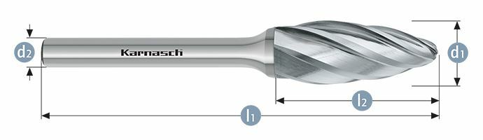 Karnasch HM freesstift ongecoat Type vlam/ HP-7 d1=12 / l2=32/ d2=6/ l1=77mm Art: 113075025