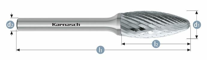 Karnasch HM freesstift ongecoat Type vlam/ HP-1 d1=6 / l2=10 / d2=3 / l1=43mm Art: 113077009