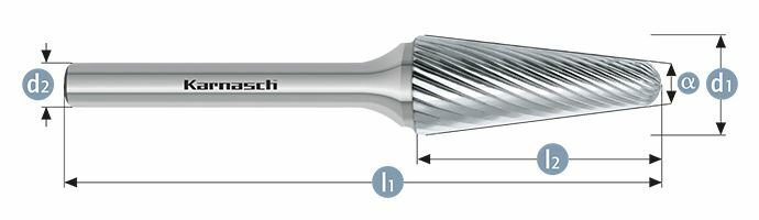 Karnasch HM freesstift ongecoat Type KEL/ HP-2 d1=8 / l2=25 / d2=6 / l1=70mm Art: 113080025