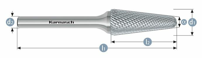 Karnasch HM freesstift ongecoat Type KEL/ HP-4 d1=12 / l2=32 / d2=8 / l1=77mm Art: 113082050