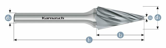 Karnasch HM freesstift ongecoat Type KEL/ HP-7 d1=3 l2=14 d2=3 / l1=38mm Art: 113085010