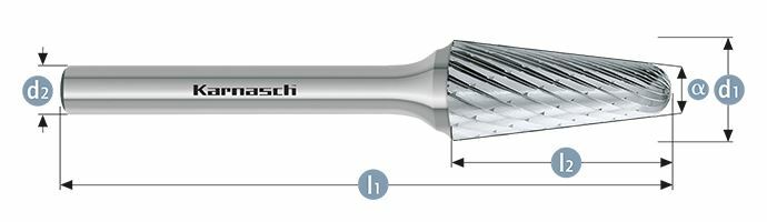 Karnasch HM freesstift ongecoat Type KEL/ HP-1 d1=6 / l2=16 / d2=3 / l1=48mm Art: 113087015