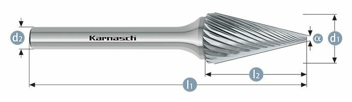 Karnasch HM freesstift ongecoat Type SKM/ HP-2 d1=12 / l2=25 / d2=6 / l1=70mm Art: 113090045