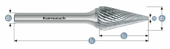 Karnasch HM freesstift ongecoat Type SKM/ HP-3 d1= 16,0 / l2= 26 / d2= 6 / l1= 74mm Art: 113091055