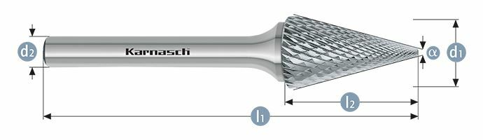Karnasch HM freesstift ongecoat Type SKM/ HP-4 d1=3 / l2=8 / d2=3 / l1=38mm Art: 113092010