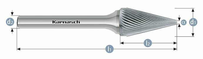 Karnasch HM freesstift ongecoat Type SKM/ HP-5 d1=3 / l2=15 / d2=3 / l1=38mm Art: 113093020