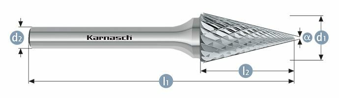 Karnasch HM freesstift ongecoat Type SKM/ HP-6 d1= 6,0 / l2= 20 / d2= 6 / l1= 50mm Art: 113094030