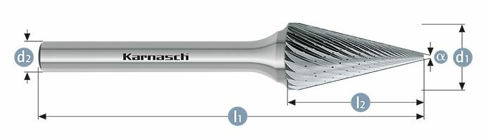 Karnasch HM freesstift ongecoat Type SKM/ HP-1 d1=10 / l2=20 / d2=6 / l1=65mm Art: 113097040