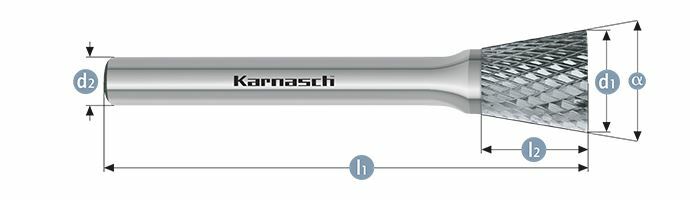 Karnasch HM freesstift ongecoat Type WKN/ HP-4 d1=6 / l2=8/ d2=6 / l1=50mm Art: 113098015