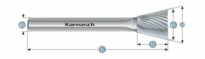 Karnasch HM freesstift ongecoat Type WKN/ HP-2 d1=12 / l2=13 / d2=6 / l1=58mm Art: 113099025