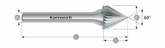 Karnasch HM freesstift ongecoat Type KSJ/ HP-2 d1=3 / l2=3 / d2=3 / l1=38mm Art: 113100005