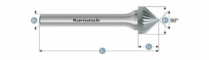 Karnasch HM freesstift ongecoat Type KSK/ HP-2 d1=3 / l2=1,5 / d2=3 / l1=38mm Art: 113110005