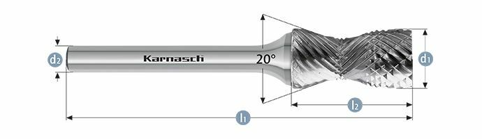 Karnasch HM freesstift ongecoat Type d1= 12,0 / l2= 25 / d2= 6 / l1= 70mm Combi+Curve Art: 114019100