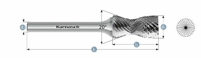 Karnasch HM freesstift ongecoat Type Ø12,0 / l2= 25 / d2= 6 / l1= 70mm Combi+Curve Art: 114020100